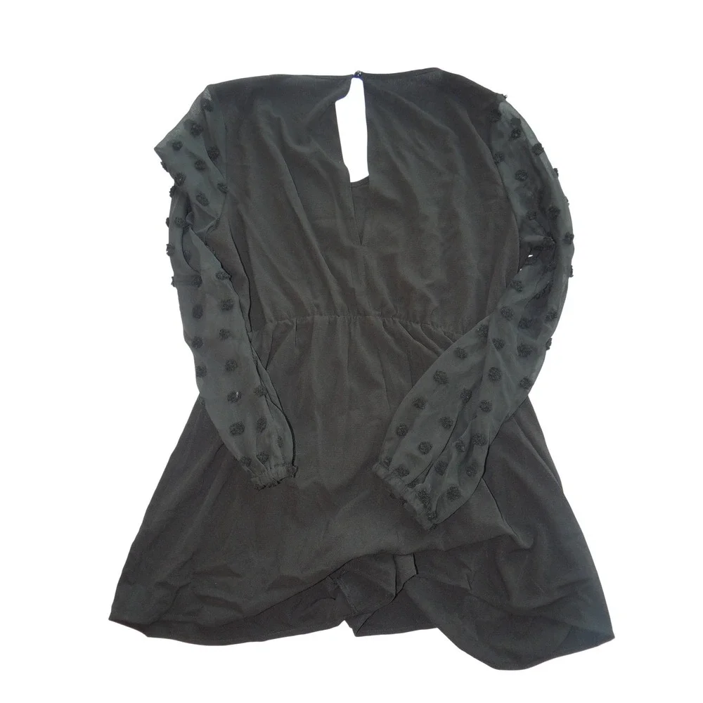 Shein Black‎ Textured Sleeve Romper Womens Long Sleeve V Neck Elastic Waist - Picture 4 of 5
